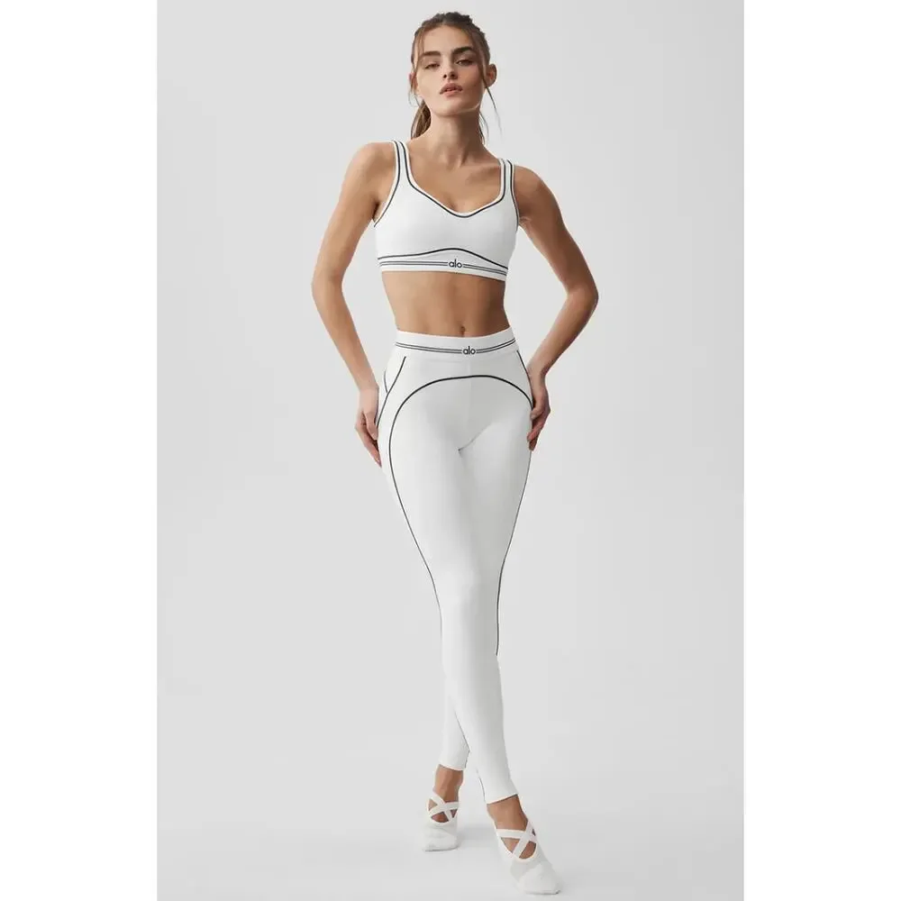 Alo Yoga Leggings Women XS Airbrush High Waist Heart Throb Black White Yoga Chic